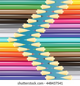 Sets of pencils on blue background. Vector illustration.