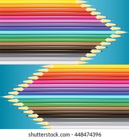 Sets of pencils on blue background. Vector illustration.
