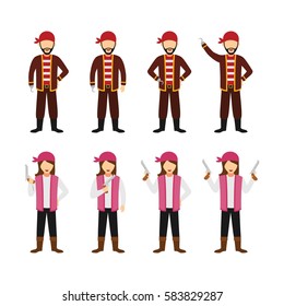 Sets of Pirates Character Design Vector.