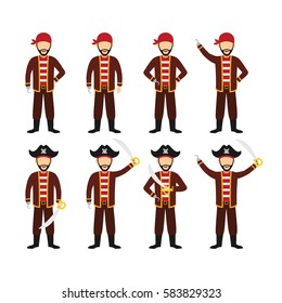 Sets of Pirates Character Design Vector.