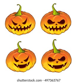 sets of pumpkin for the holiday Happy Halloween, vector isolated on white background