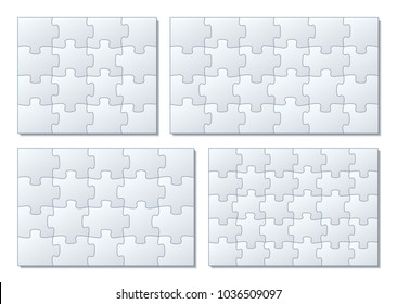 Sets of puzzle pieces vector illustration. 4 x 4, 4 x 5, 4 x 6, 5 x 6 jigsaw pieces