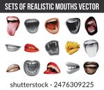 Sets of realistic mouths vector art cropped out. Colored and grayscale collage design elements for artistic illustration