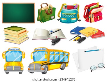 Sets of school supplies on a white background 