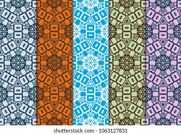 Sets of Seamless geometric pattern with modern style ornament on color background. For greeting cards, invitations, cover book, fabric, scrapbooks. Abstracr decorative.
