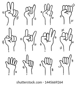 sets of Sign Language Theme Doodle Collection In White Isolated Background, vector illustration