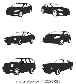 Sets of silhouette cars and on the road vehicle icon in isolated background, create by vector.