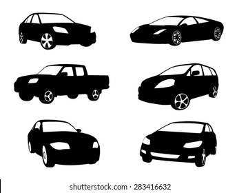 Sets of silhouette cars vehicle icon in isolated white background, vector illustration