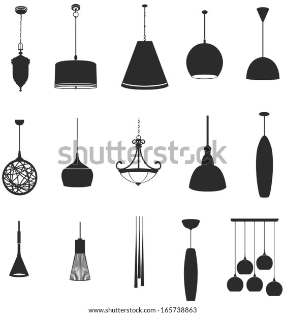 Sets Silhouette Ceiling Lamps Light Home Stock Vector