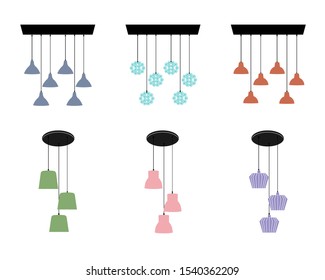 Sets Of Silhouette Chandelier And Lamp. Light fixtures for home. 
Vector Illustration Isolated objects On White Background.