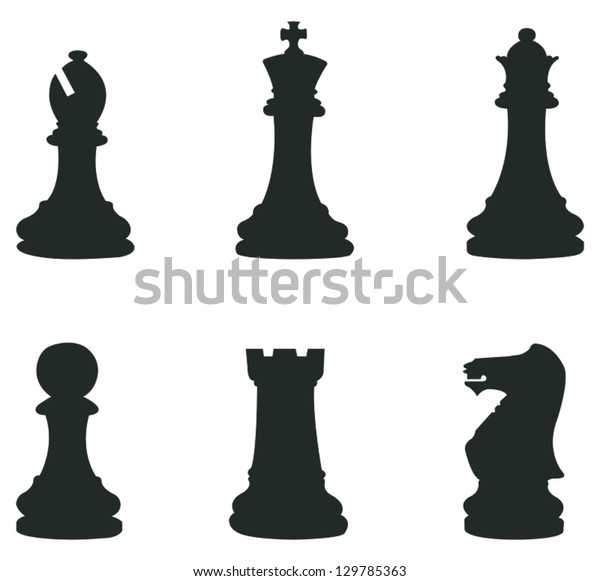 Sets of\
silhouette Chess icon in isolated background with king, queen,\
bishop, rook and pawn, create by\
vector