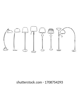 Sets of silhouette floor lamps light for home appliance indoor furniture icon collection set, create by vector, floor lamp vector sketch illustration