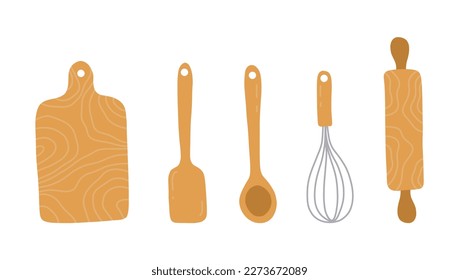 sets of silhouette kitchen wooden tools,Kitchenware, cooking tools. spoon,cutting board,rolling pin,whisk.