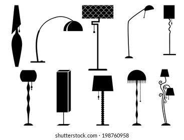 Sets of silhouette Lamp and Chandelier, vector illustration