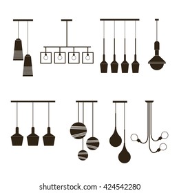 Sets of silhouette luminaires and lamp. Vector illustration