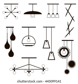Sets of silhouette luminaires and lamp. Vector illustration