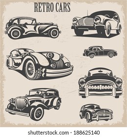 Sets of silhouette retro cars