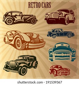 Sets of silhouette retro cars