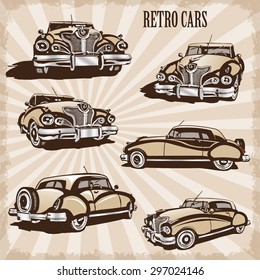 Sets of silhouette retro cars