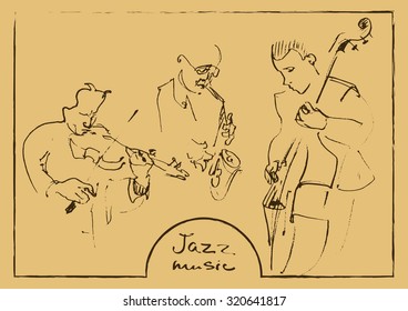 Sets of the sketched musicians. Hand-drawn illustration.