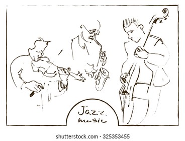 Sets of the sketched musicians. Hand-drawn illustration.