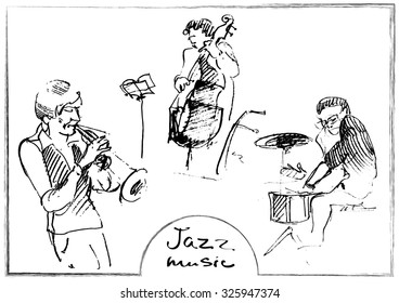 Sets of the sketched musicians. Hand-drawn illustration