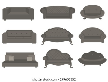 Sets of sofa, vector illustration, furniture for an interior.