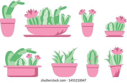 
sets of stickers in the form of cacti in the style of kawaii. great icons for your work