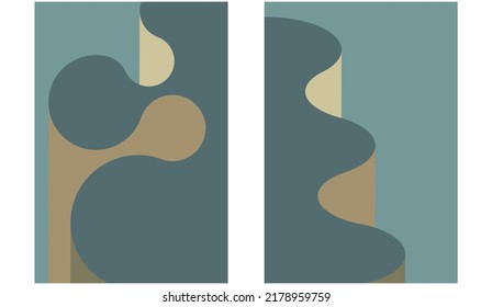 Sets Vektorgrafik von Hügeln. Moderne Minimalistische Wandkunst mit grüner Farbpalette.