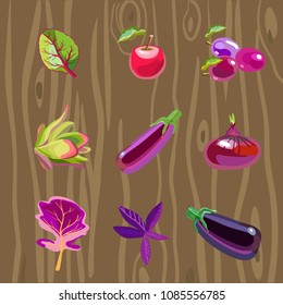 Sets of vegetables and fruits. Isolated icons. Symbol for the menu of cafes and restaurants. Vector illustration.

