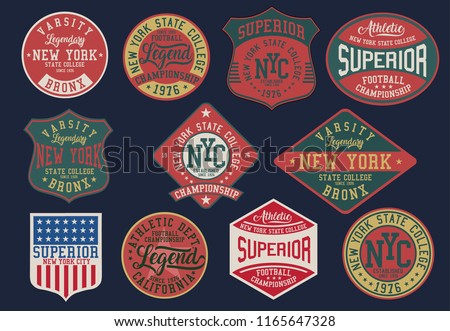 Sets of Vintage varsity vector graphics.