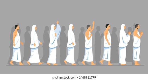 Sets of walking character of hajj pilgrimage.