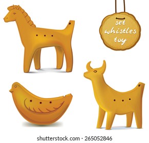 Sets whistle, clay cockerel, goat, horse. Easter, spring toys.