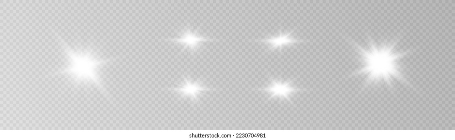 Sets of white stars. Light sunlight. light effect png. glow effect, glowing lights, sun.vector.