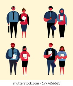 conjuntos de trabajadores que llevan ropa de trabajo, ropa limpia y formal