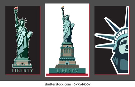 
Set.Statue of Liberty USA. Green, blue elements for infographics on a white and black background. New York. Download the banner.Street Business Poster. National Symbol of America.logo
