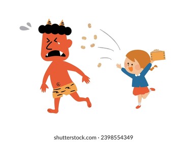 Setsubun Bean Throwing Demon and Children Illustration Material
​