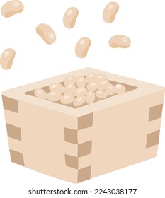 Setsubun bean-throwing masu and beans vector illustration