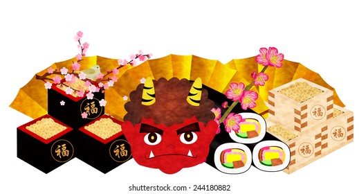 Setsubun demon lucky direction winding