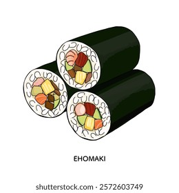 Setsubun Ehomaki line drawing illustration