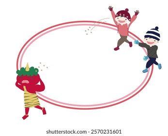 Setsubun in English bean throwing party cute illustration.