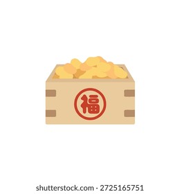 Setsubun Fortune Beans in Masu Box Illustration, Japanese Traditional Seasonal Event and Bean Throwing Culture