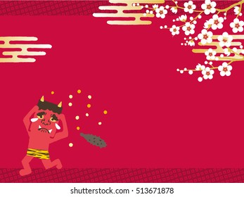 Setsubun illustrations. Japanese traditional event on February 3. People throw soy-beans at devil.