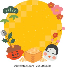 Setsubun round hand-drawn illustration frame