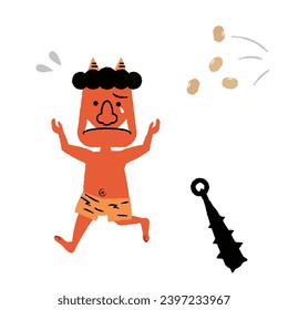 Setsubun, running away, red ogre, illustration material