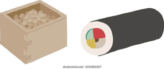 Setsubun vector illustration of beans in a masu and ehomaki
