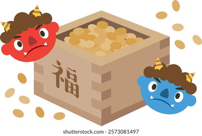 Setsubun_Bean throwing_Walking away evil spirits and bad luck (red and blue demons)

Indicated as "happiness" in Japanese