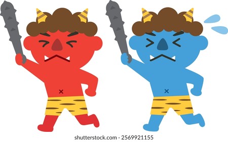 Setsubun_Bean-throwing_Demon-bane_Red and blue demons (Japanese customs)