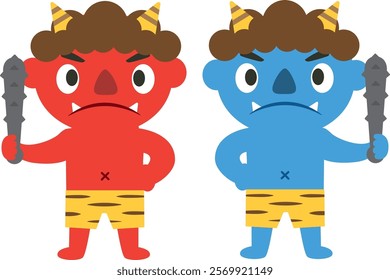 Setsubun_Bean-throwing_Demon-barrier_Red and blue demons (Japanese customs)