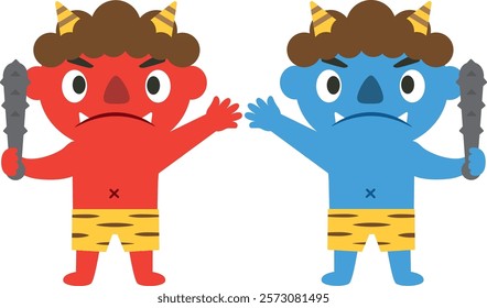 Setsubun_Bean-throwing_Demon-barrier_Red and blue demons (Japanese customs)